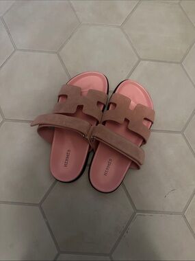 Hermès Pink Suede Slide Sandals for Women